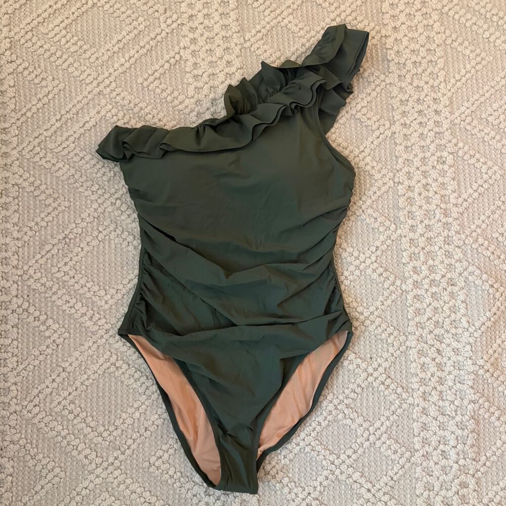 NWT J.Crew Green One Shoulder One Piece Swimsuit LAST CALL